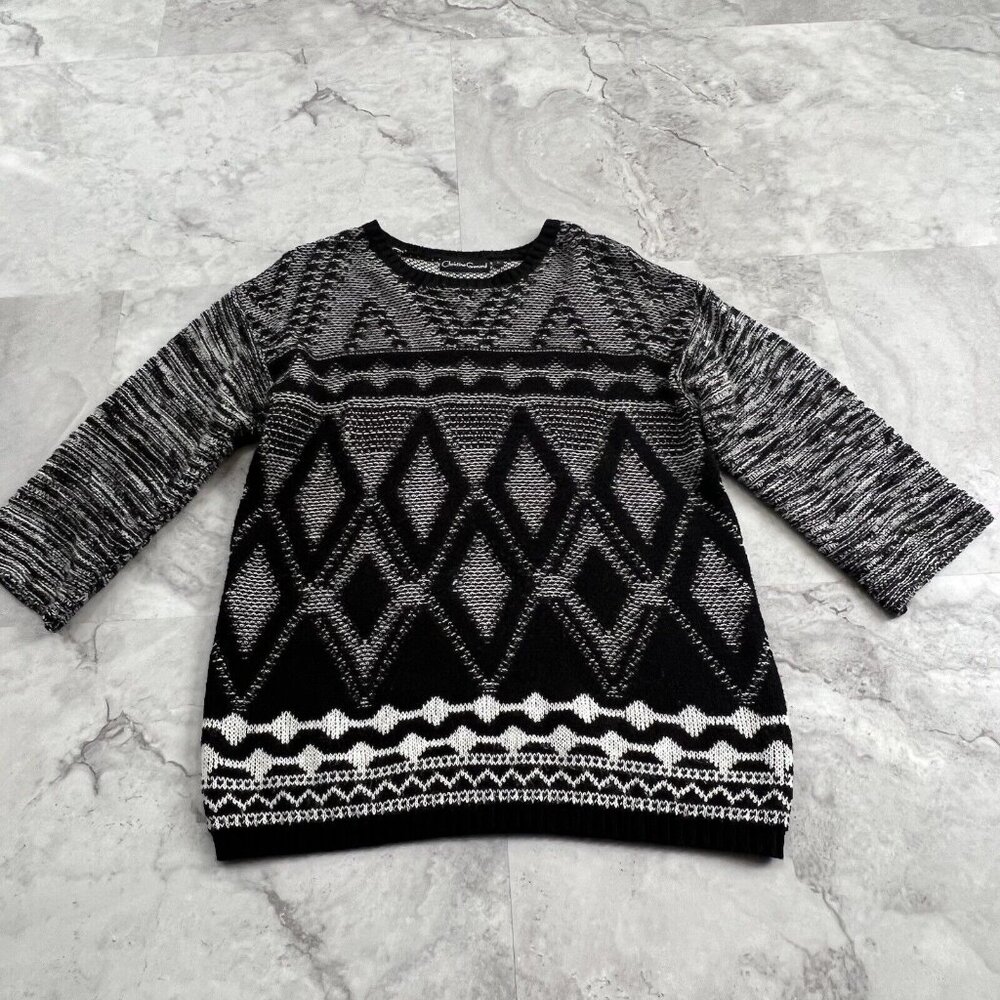 Christine‎ Gerard Size Large L Tunic Sweater Black and White Geometric